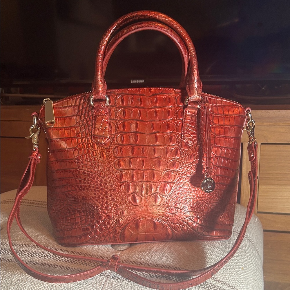 Brahmin Large Duxbury Satchel Handbag in Metallic Red Dragon Melbourne